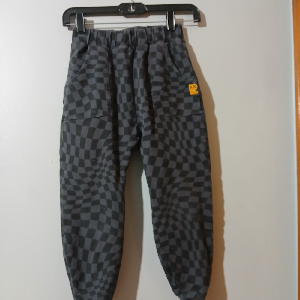 Rockyourkid Stylish Boys Checkered Joggers in Black and Gray Plaid Size 8